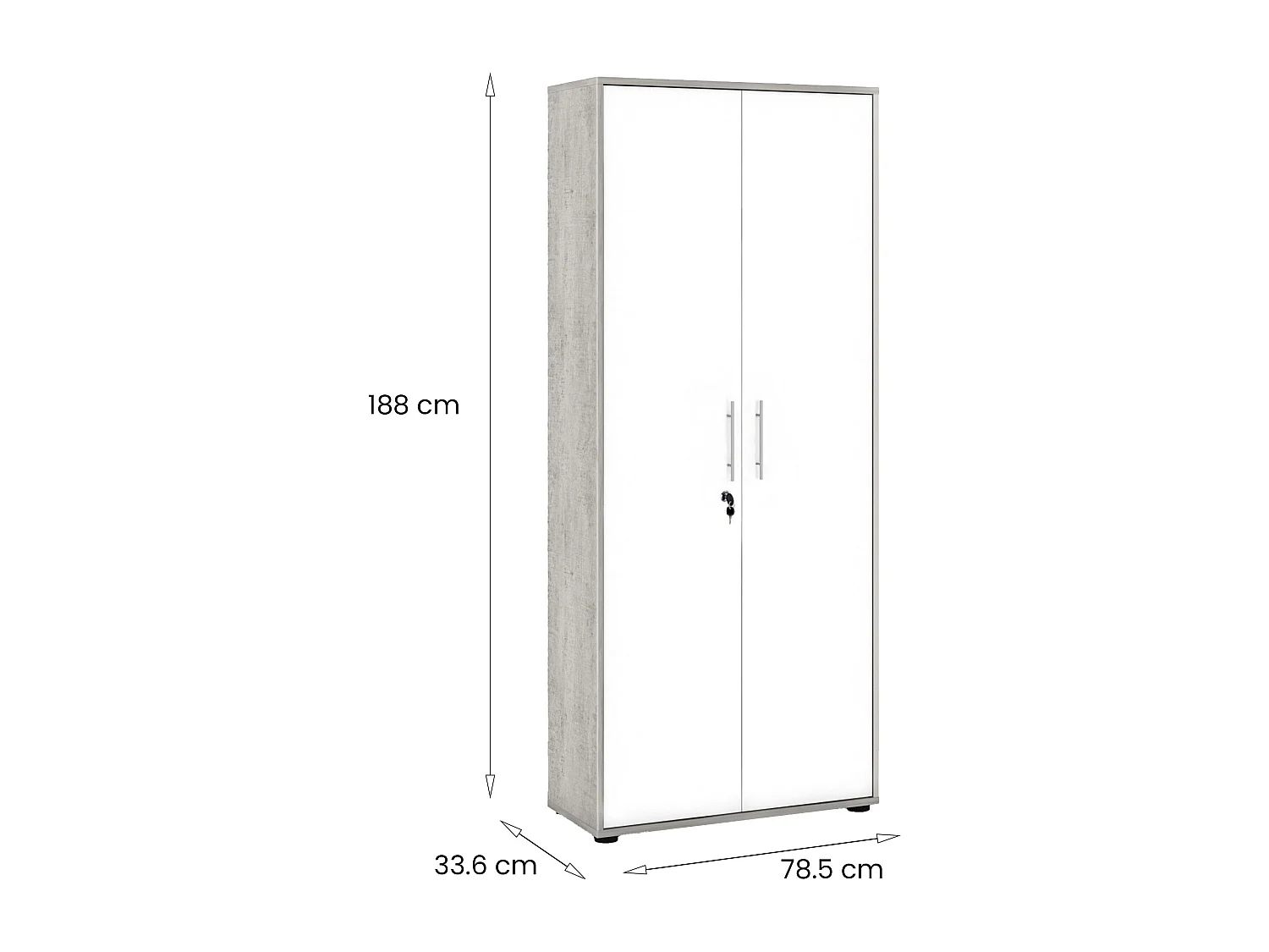 Armoire polyvalente à 2 portes Cambrils, Armoire auxiliaire, Armoire à chaussures, Bibliothèque multifonction avec 2 portes, 79x34h188 cm, Blanc et Ciment