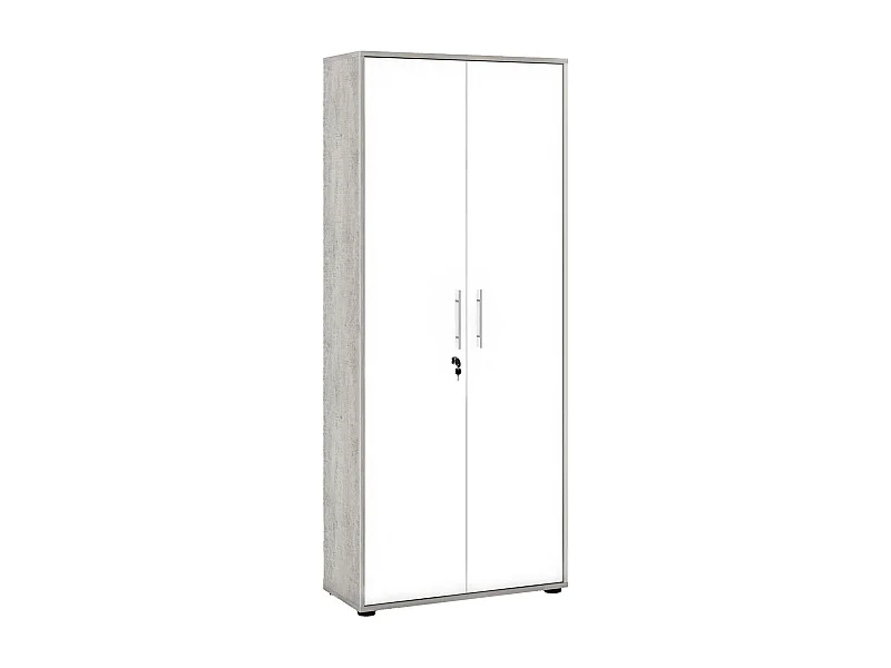 Cambrils multifunctionele kledingkast met 2 deuren, extra kast, schoenenkast, multifunctionele boekenkast met 2 deuren, 79x34h188 cm, wit en cement