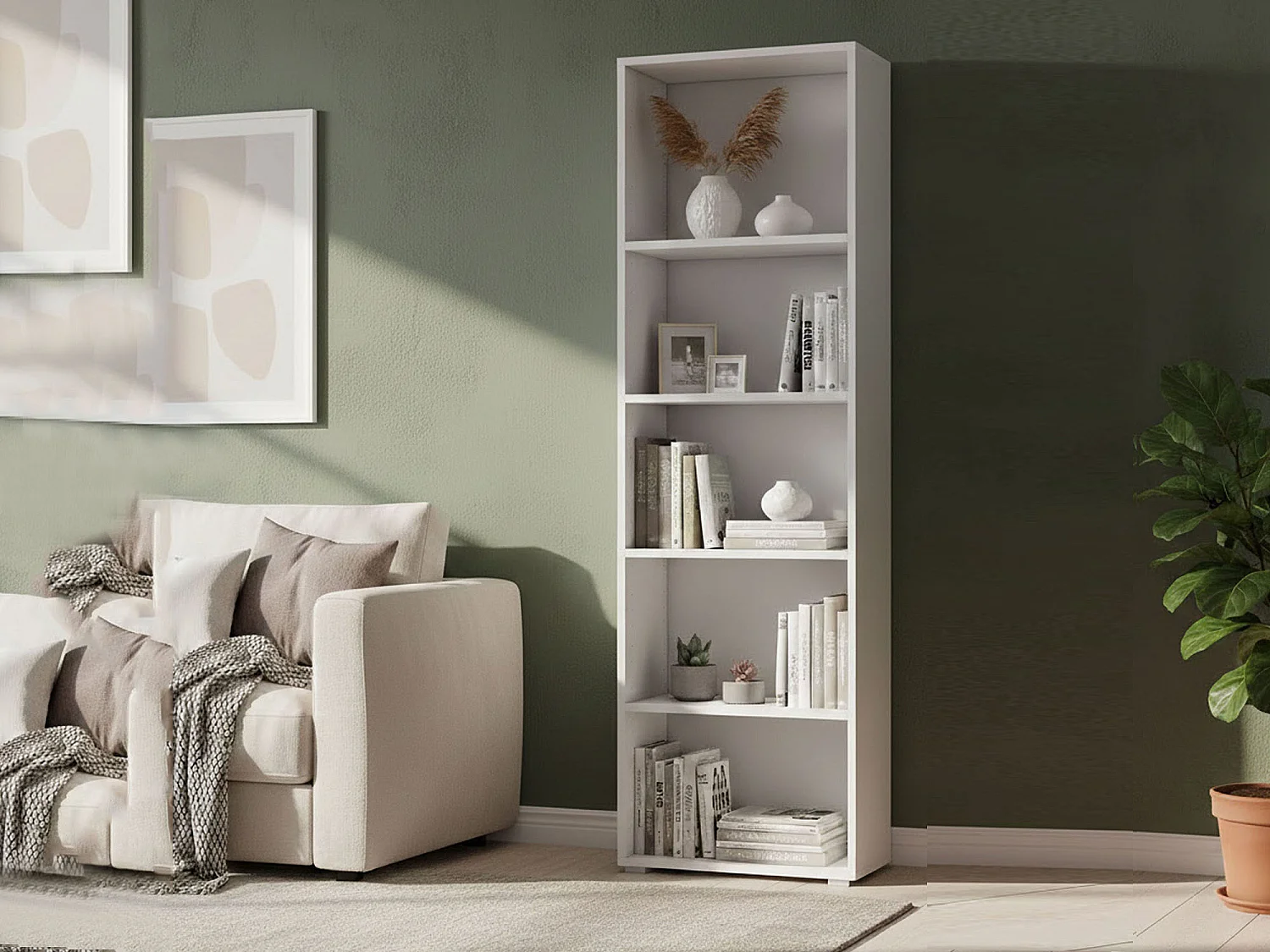 Dmora Boekenplank Girasole 30x60x195 cm Wit 5 Planken Verstelbare Plank, Vrije Installatie Made in Italy