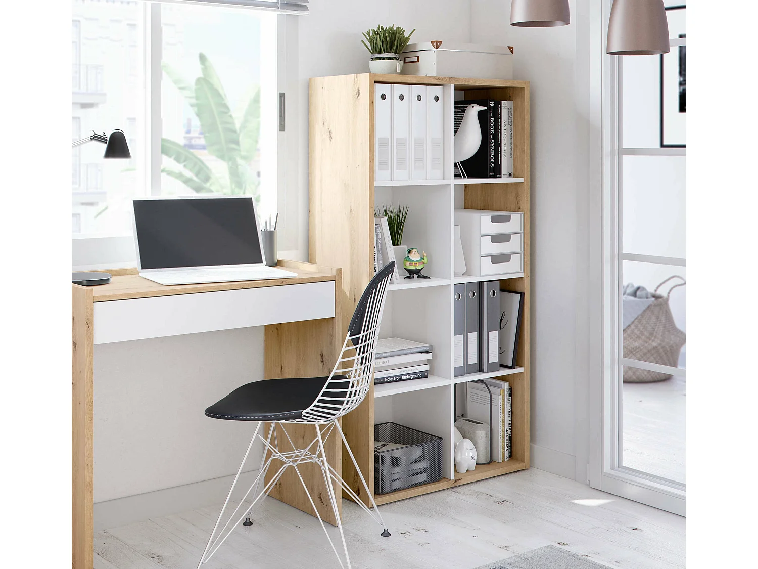 Dmora Boekenkast Sacramento 33x71,5x137h cm Bruin Eikenhout Knopen 6 Planken Vrijstaande Installatie, Plankdraagkracht 8