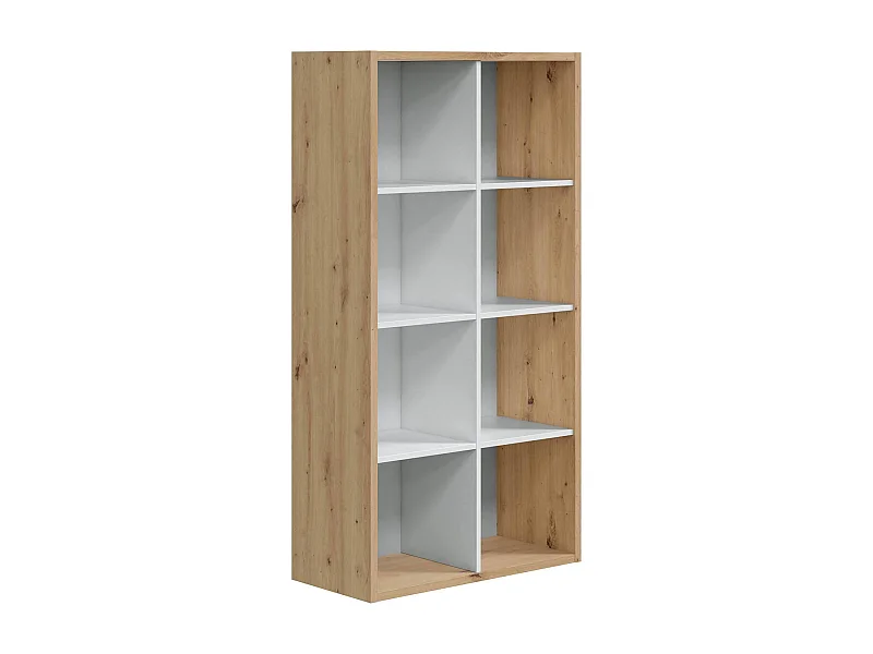 Libreria Sacramento, Mobile portalibri reversibile con 8 scomparti, Mobile Porta tv multiposizione, 72x33h137 cm, Rovere effetto nodi e Bianco