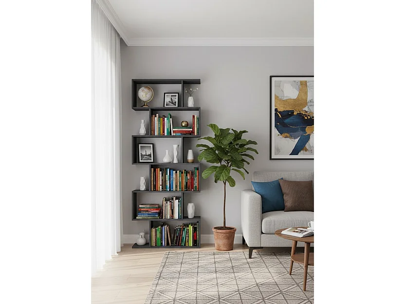 Estante Lucio, Armário com prateleiras, Biblioteca de escritório, 100% Fabricado na Itália, 80x25h192 cm, Ardósia