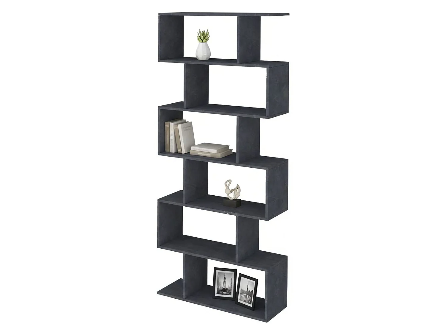 Bibliothèque Lucio, Meuble avec étagères, Bibliothèque de bureau, 100% Made in Italy, 80x25h192 cm, Ardoise