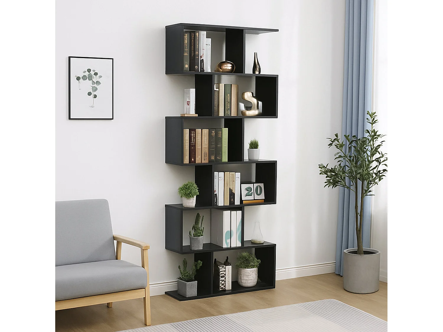 Bibliothèque Lucio, Meuble avec étagères, Bibliothèque de bureau, 100% Made in Italy, 80x25h192 cm, Ardoise