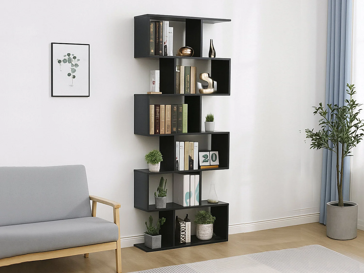 Bibliothèque Lucio, Meuble avec étagères, Bibliothèque de bureau, 100% Made in Italy, 80x25h192 cm, Ardoise
