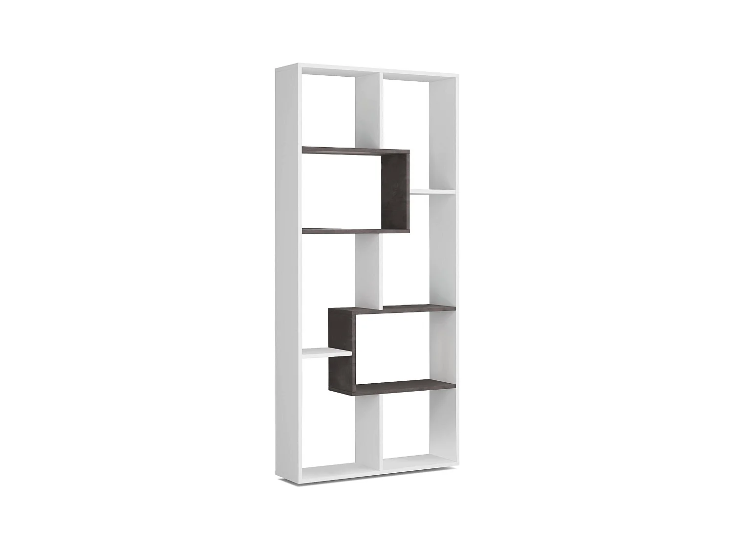 Bibliothèque Fremont, Bibliothèque multi-positions avec 8 compartiments, Etagère de bureau, Etagère de séparation de pièce, 80x25h180 cm, Blanc et Oxyde