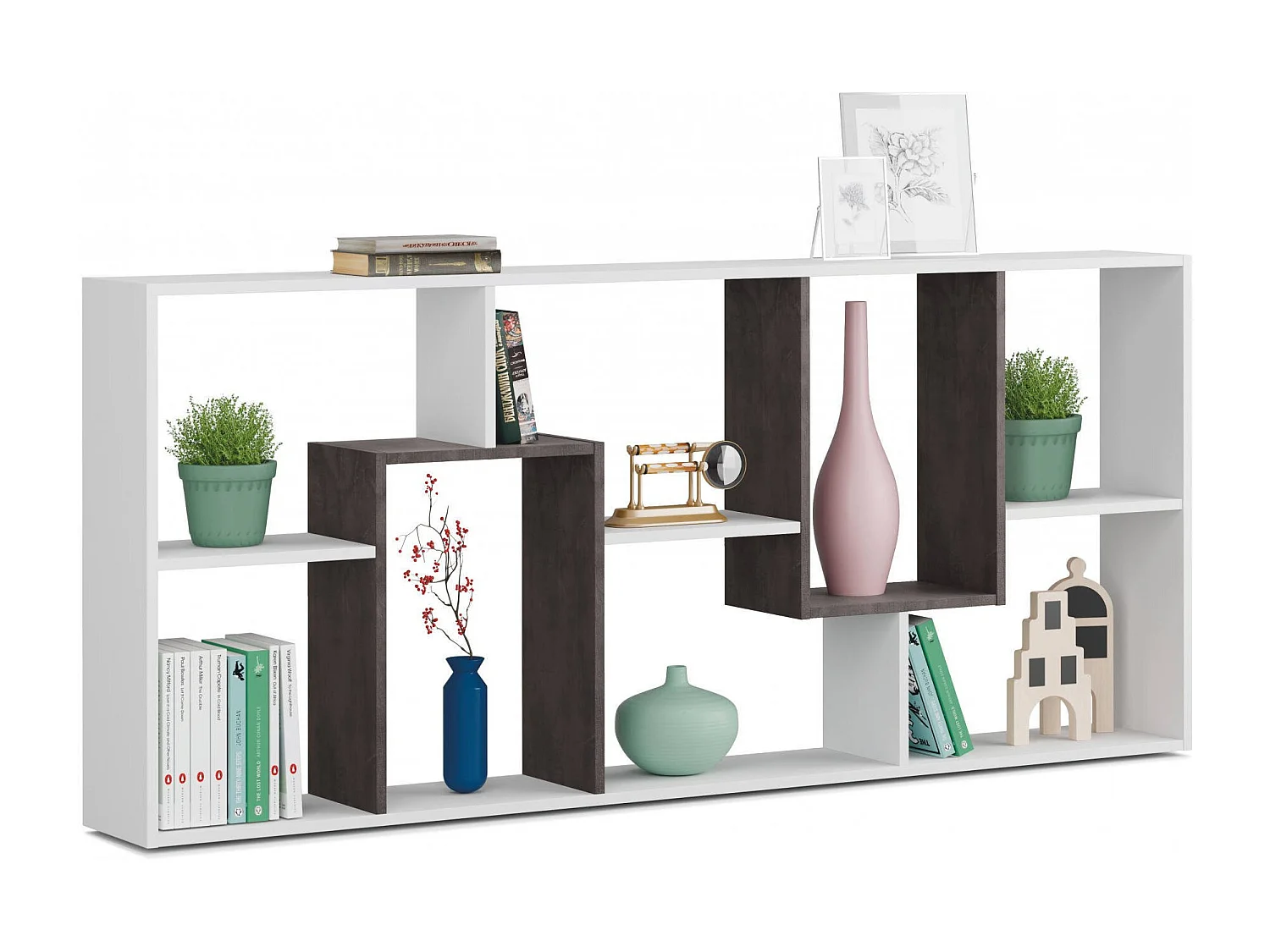 Fremont Bücherregal, Bücherregal mit mehreren Positionen und 8 Fächern, Büroregal, Raumteilerregal, 80x25h180 cm, WeiÃŸ und Oxid