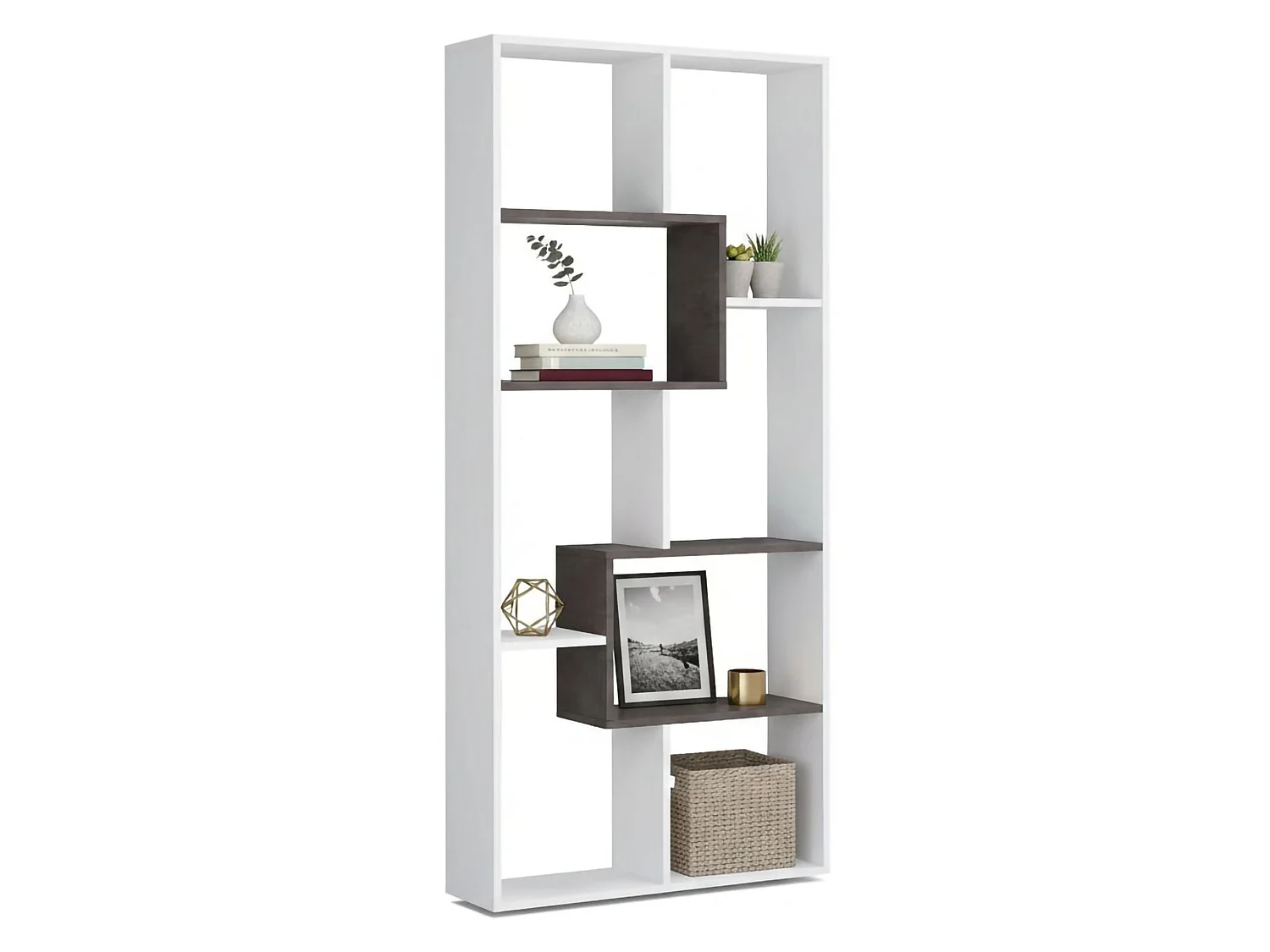 Estante Fremont, Estante multiposições com 8 compartimentos, Estante de escritório, Prateleira divisória, 80x25h180 cm, Branco e Ã"xido