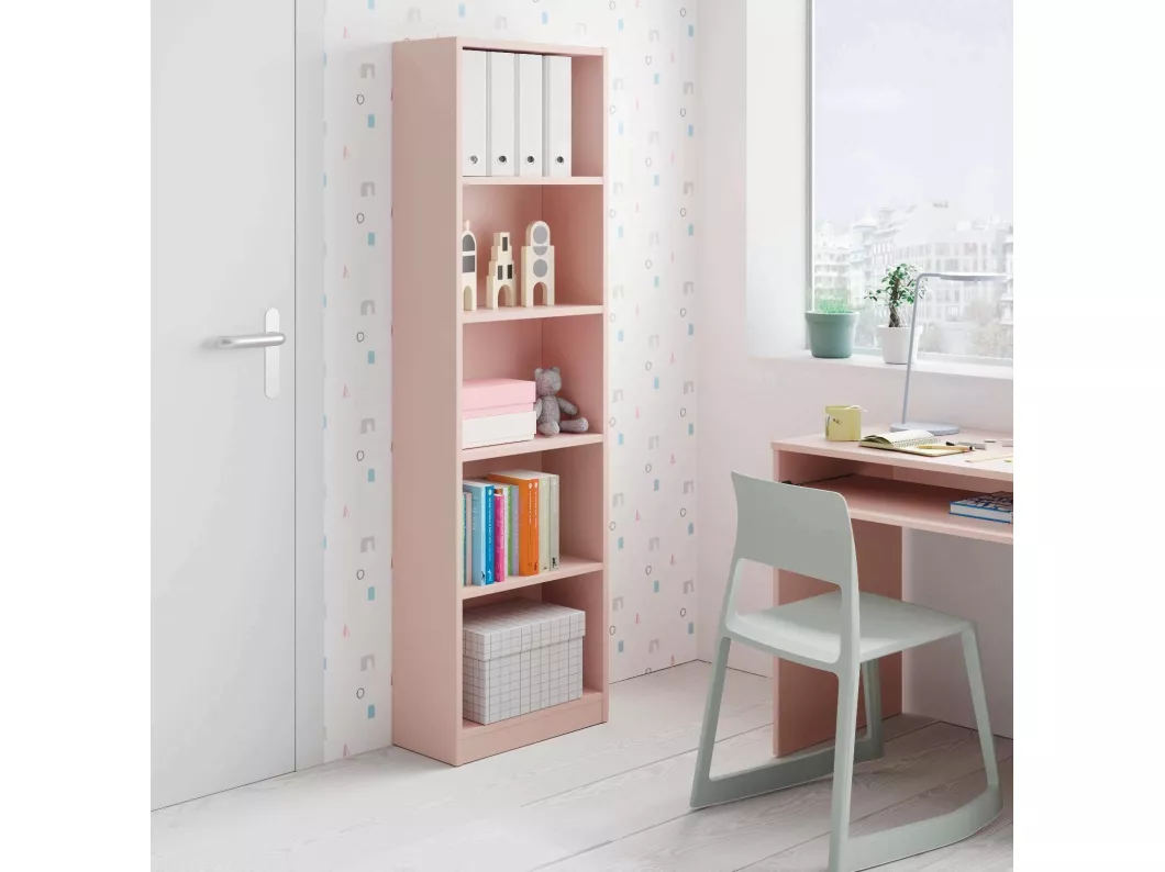 Kauf Unique Pomona Bücherregal, Hohes Bücherregal mit 5 Regalen, Büro- oder Schlafzimmerregal, Modernes Regal mit Fächern, 52x25h180 cm, Rosa