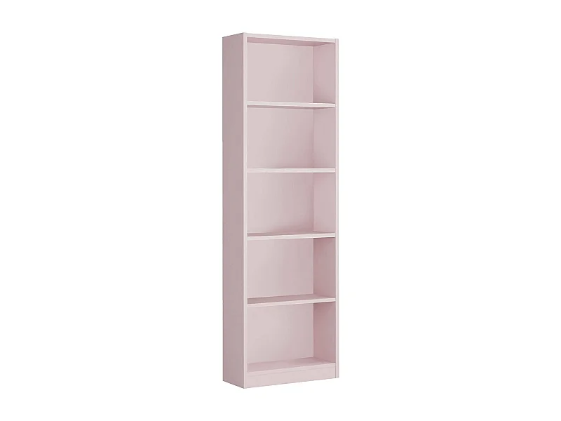 Bibliothèque Pomona, Bibliothèque haute avec 5 étagères, Etagère de bureau ou de chambre, Etagère moderne avec compartiments, 52x25h180 cm, Rose