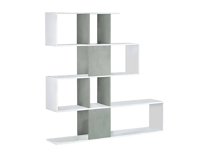 Bibliothèque Pueblo, Bibliothèque avec 7 compartiments, Étagère de bureau moderne, Armoire murale avec étagères, 145x29h145 cm, Blanc et Ciment