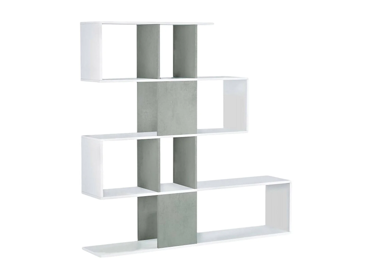 Libreria Pueblo, Mobile portalibri con 7 scomparti, Scaffale moderno da ufficio, Mobile da parete con ripiani, 145x29h145 cm, Bianco e Cemento