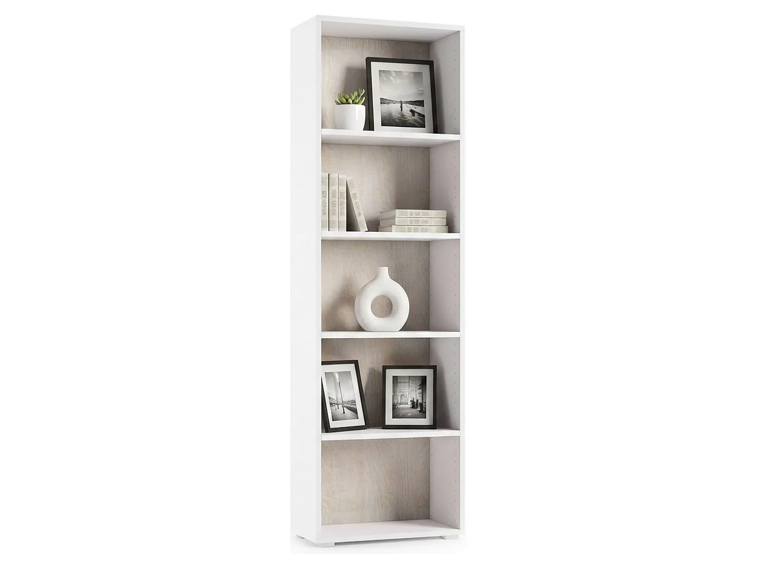 Dmora Boekenrek Girasole 30x60x195h cm Wit, 5 Verstelbare Planken, Vrijstaande Bibliotheek Made in Italy