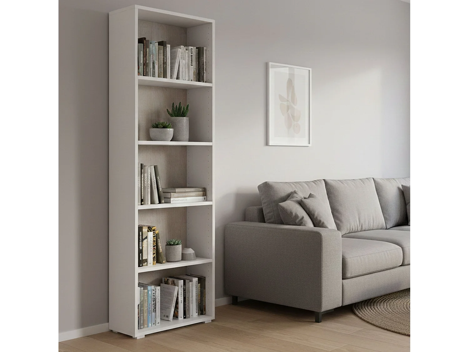 Dmora Boekenrek Girasole 30x60x195h cm Wit, 5 Verstelbare Planken, Vrijstaande Bibliotheek Made in Italy