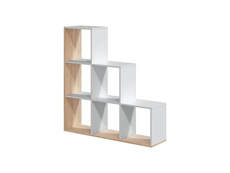 Libreria Cincinnati, Mobile portalibri bifacciale con 6 scomparti, Scaffale divisorio da ufficio, 108x28h110 cm, Bianco e Rovere