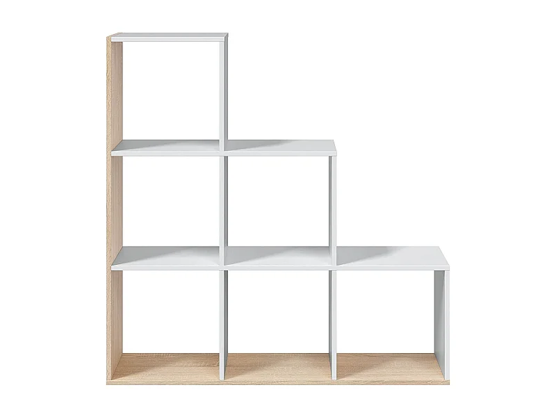 Libreria Cincinnati, Mobile portalibri bifacciale con 6 scomparti, Scaffale divisorio da ufficio, 108x28h110 cm, Bianco e Rovere