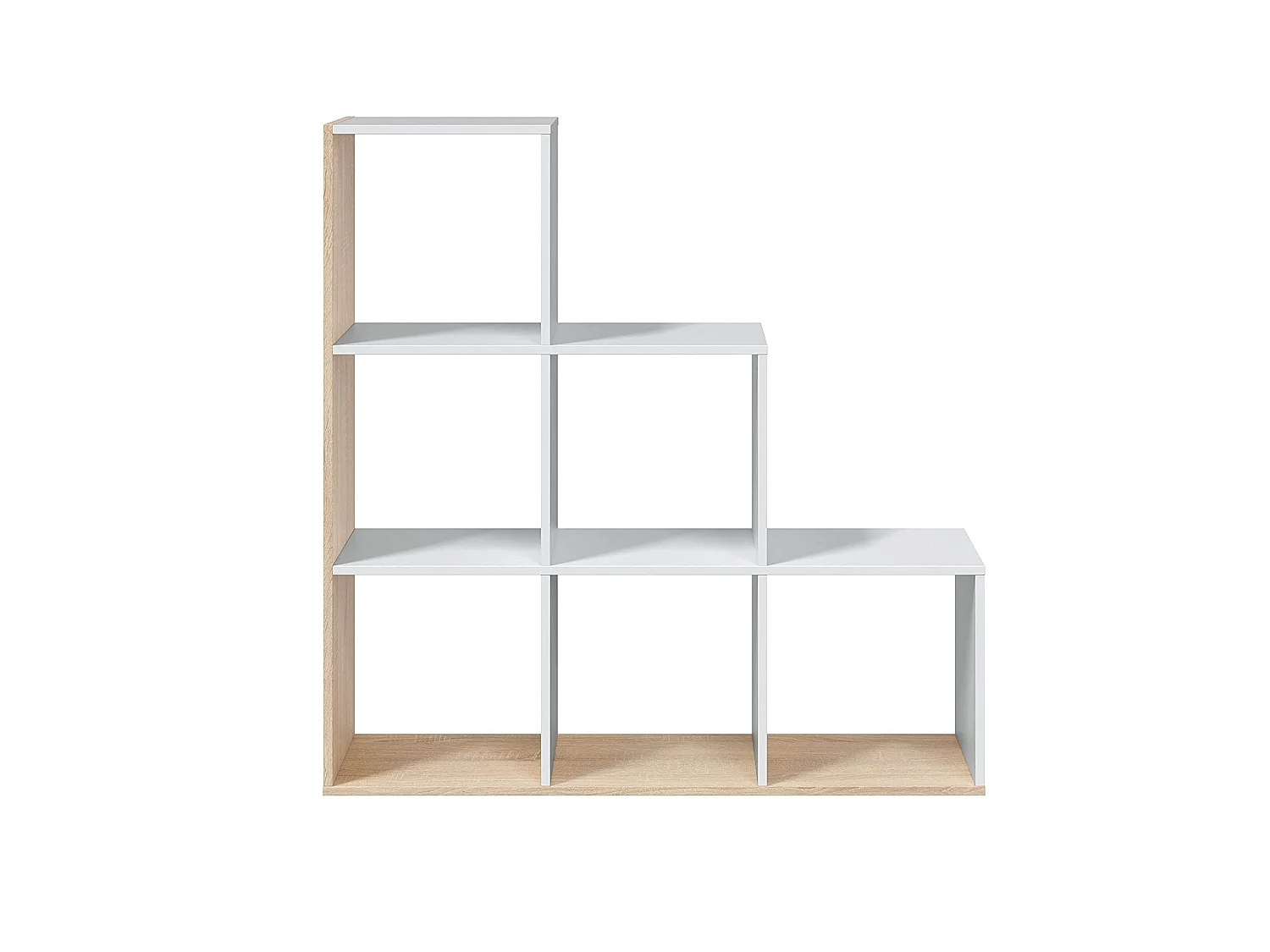 Bibliothèque Cincinnati, Bibliothèque double face avec 6 compartiments, Etagère de séparation de bureau, 108x28h110 cm, Blanc et Chêne