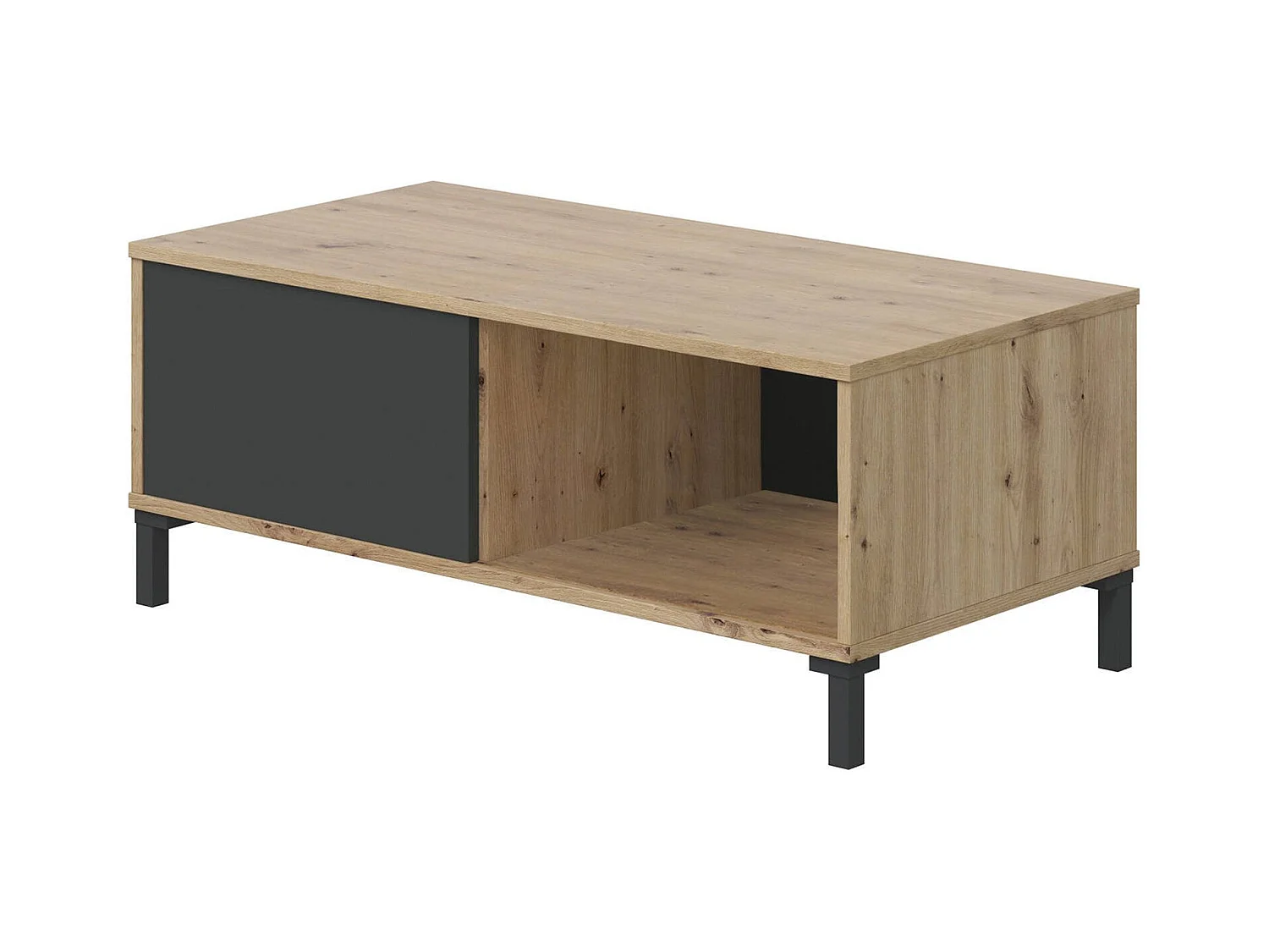 Table basse Evansville, Table basse, Table basse de salon, 100x50h40 cm, Chêne noué et Anthracite