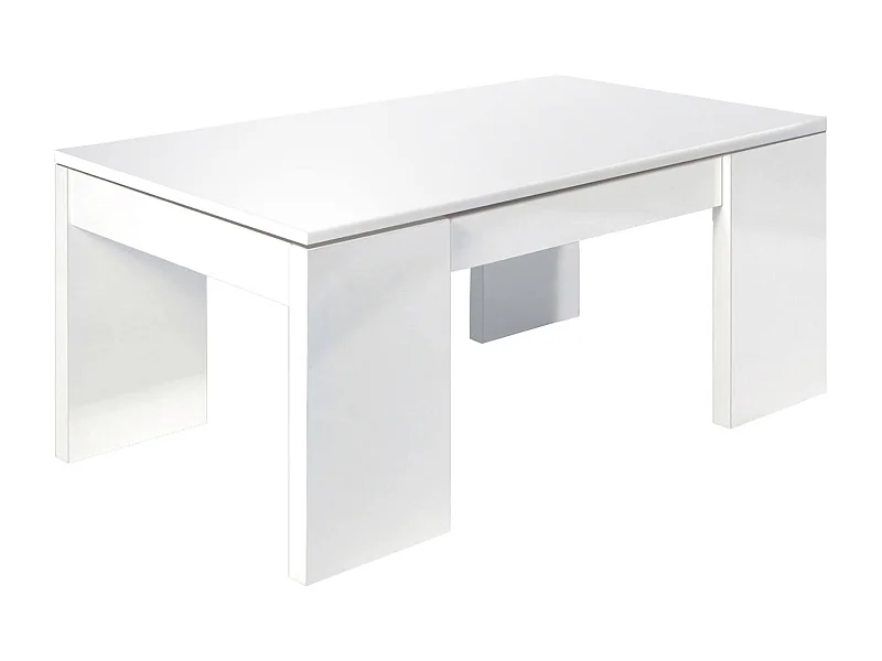 Table basse Malibu, Table basse avec plateau relevable, Table basse de salon, 100x50h43/84 cm, Blanc brillant