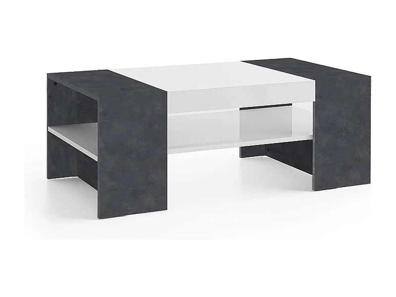 Table basse Jonni, Table basse, Porte-revues, 100% Made in Italy, 110x60h40 cm, Blanc brillant et ardoise