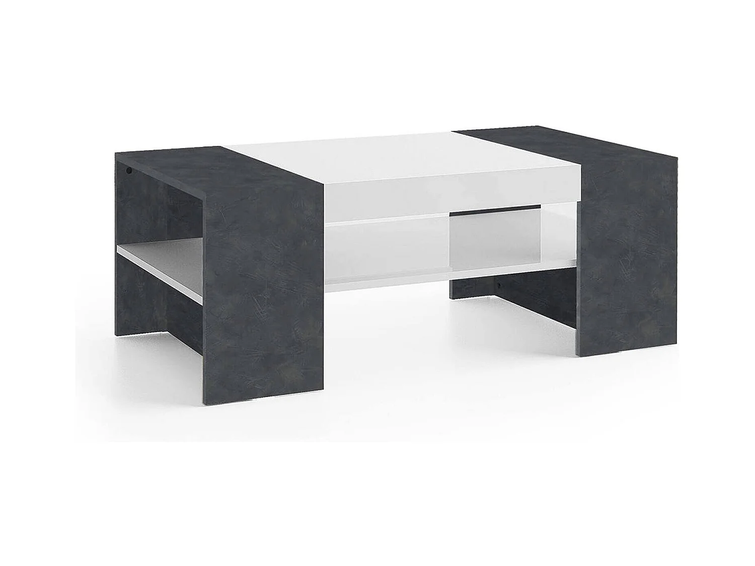 Table basse Jonni, Table basse, Porte-revues, 100% Made in Italy, 110x60h40 cm, Blanc brillant et ardoise