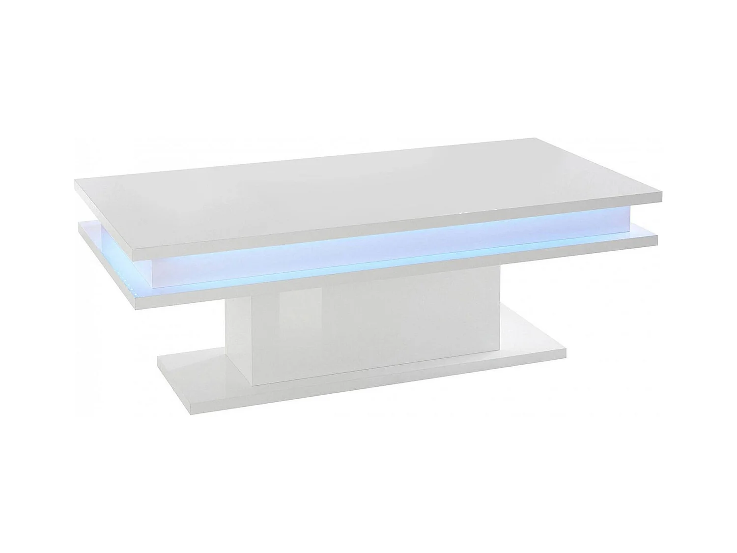 Table basse Leon, Table basse, Porte-revues, 100% Made in Italy, 100x55h42 cm, Blanc brillant avec lumière LED