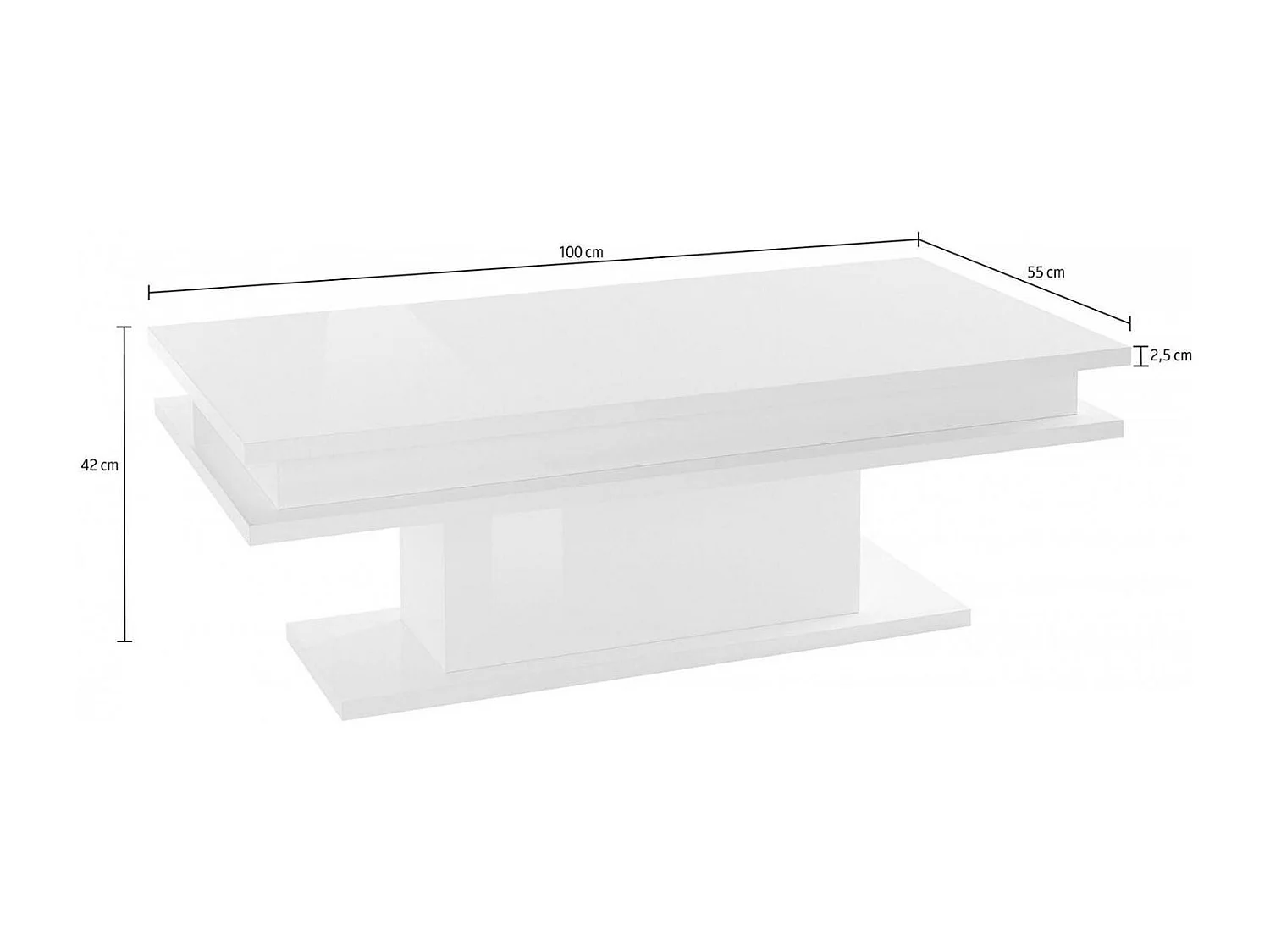 Mesa de centro Leon, Mesa de centro baixa, Porta-revistas, 100% Fabricado na Itália, 100x55h42 cm, Branco brilhante com luz LED