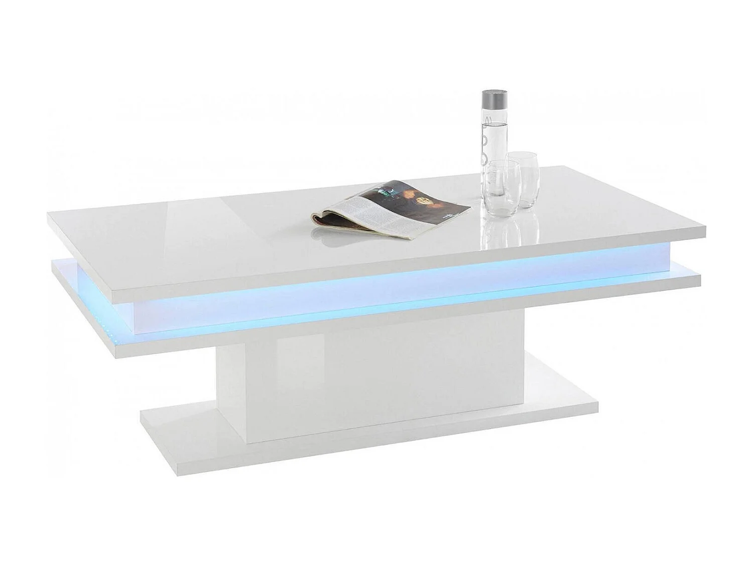 Mesa de centro Leon, Mesa de centro baixa, Porta-revistas, 100% Fabricado na Itália, 100x55h42 cm, Branco brilhante com luz LED