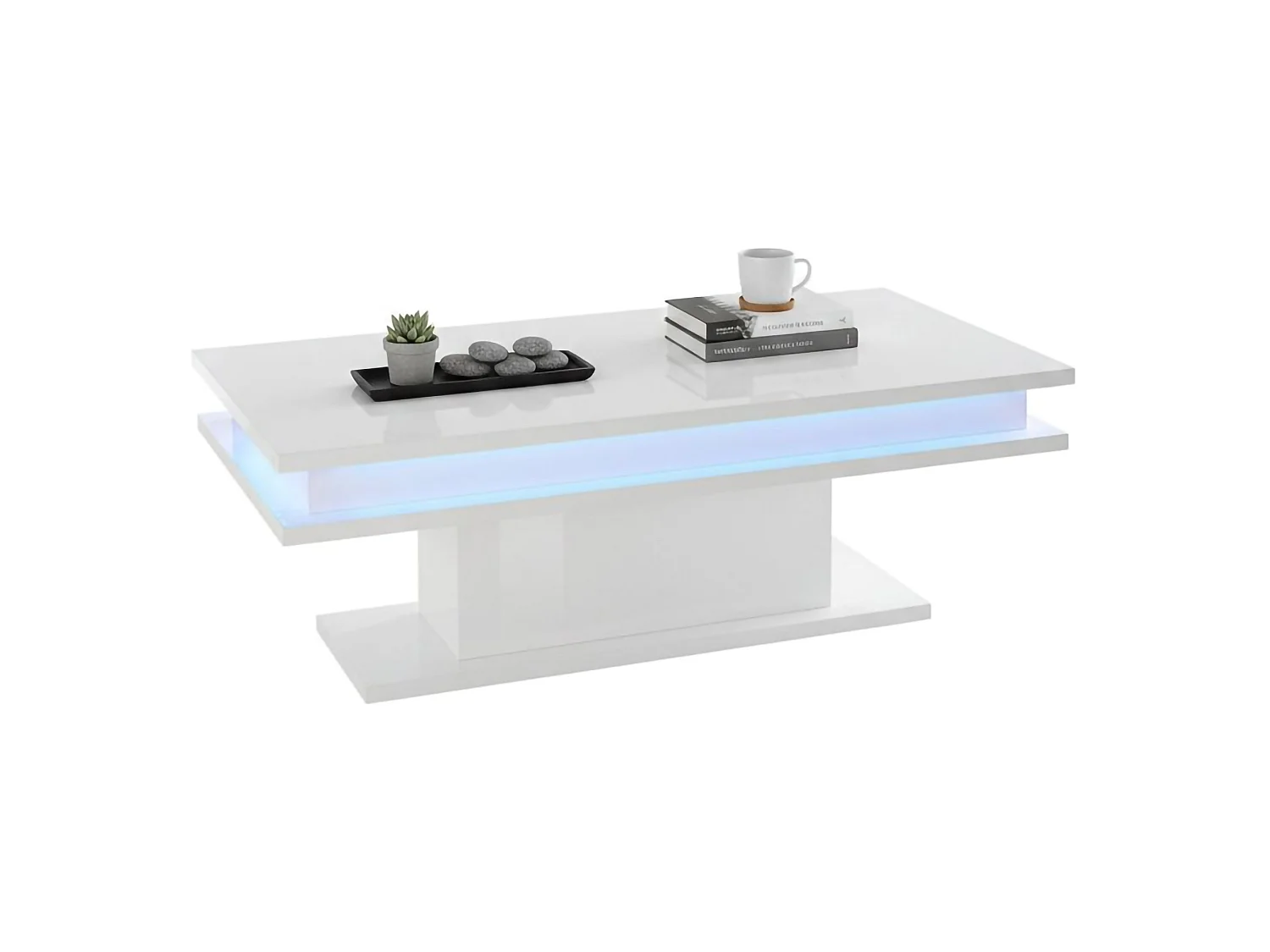 Mesa de centro Leon, Mesa de centro baixa, Porta-revistas, 100% Fabricado na Itália, 100x55h42 cm, Branco brilhante com luz LED
