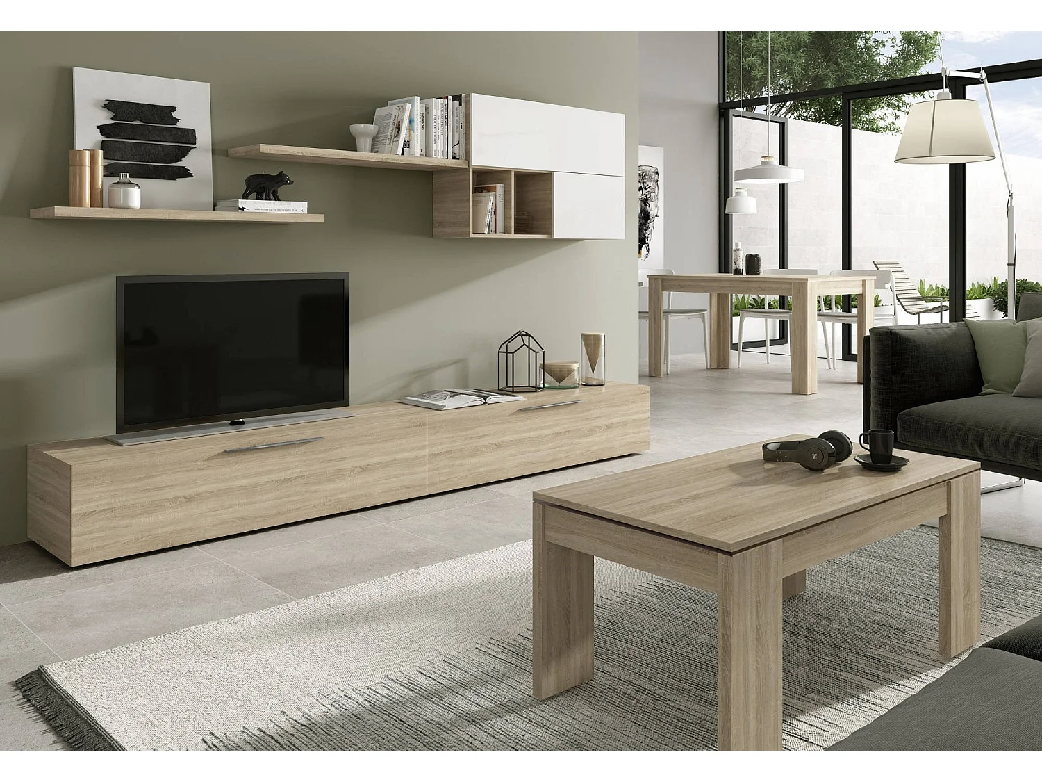 Mesa de centro Malibu, Mesa de centro con tapa elevable, Mesa baja de salón, 100x50h43/84 cm, Roble