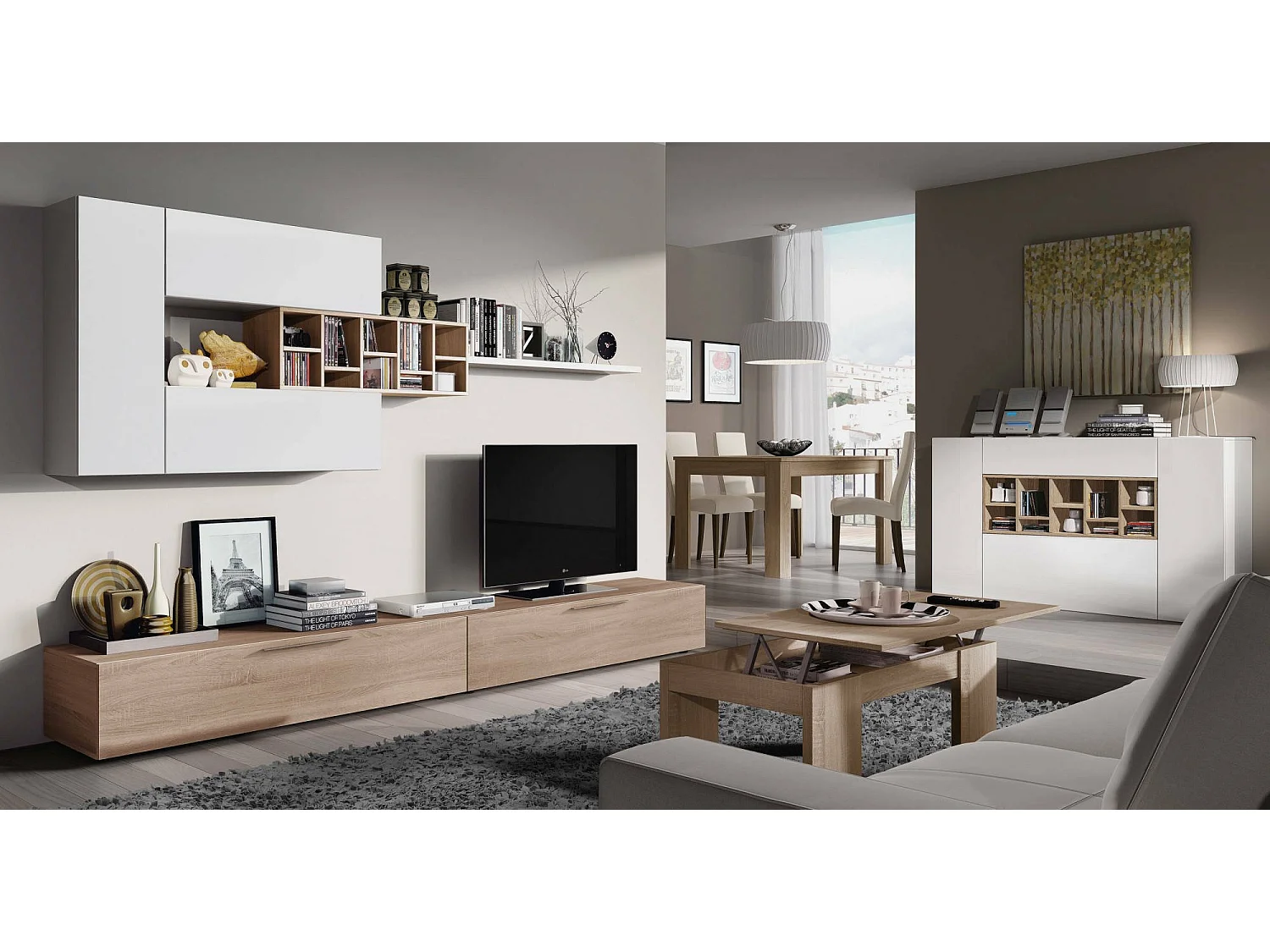 Mesa de centro Malibu, Mesa de centro com tampo elevatório, Mesa baixa de sala, 100x50h43/84 cm, Carvalho