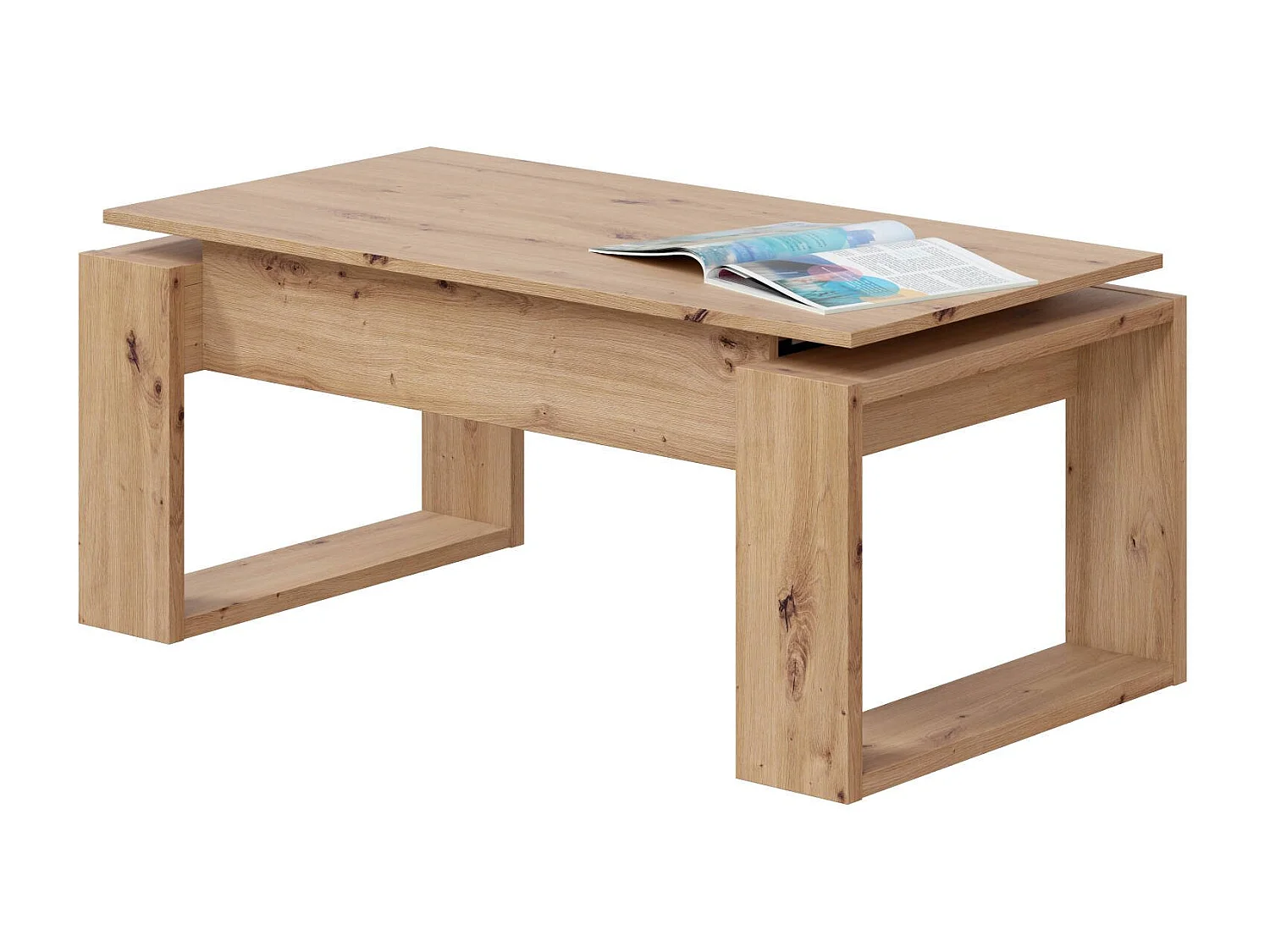 Flint salontafel, Salontafel met hefblad, Lage woonkamertafel, 105x55h45/56 cm, Geknoopt eiken