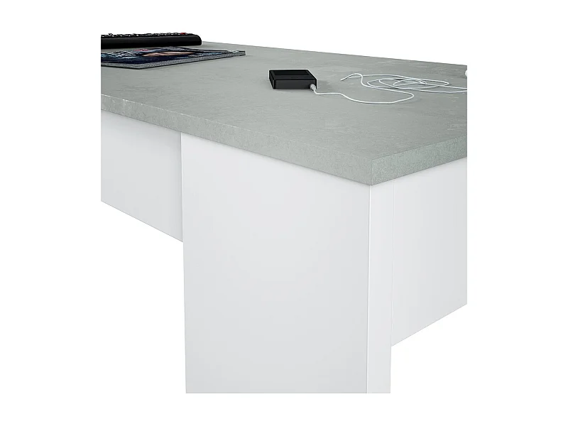 Table basse Oceanside, Table basse avec plateau élévateur, Table basse de salon, 100x50h45/56 cm, Blanc et béton