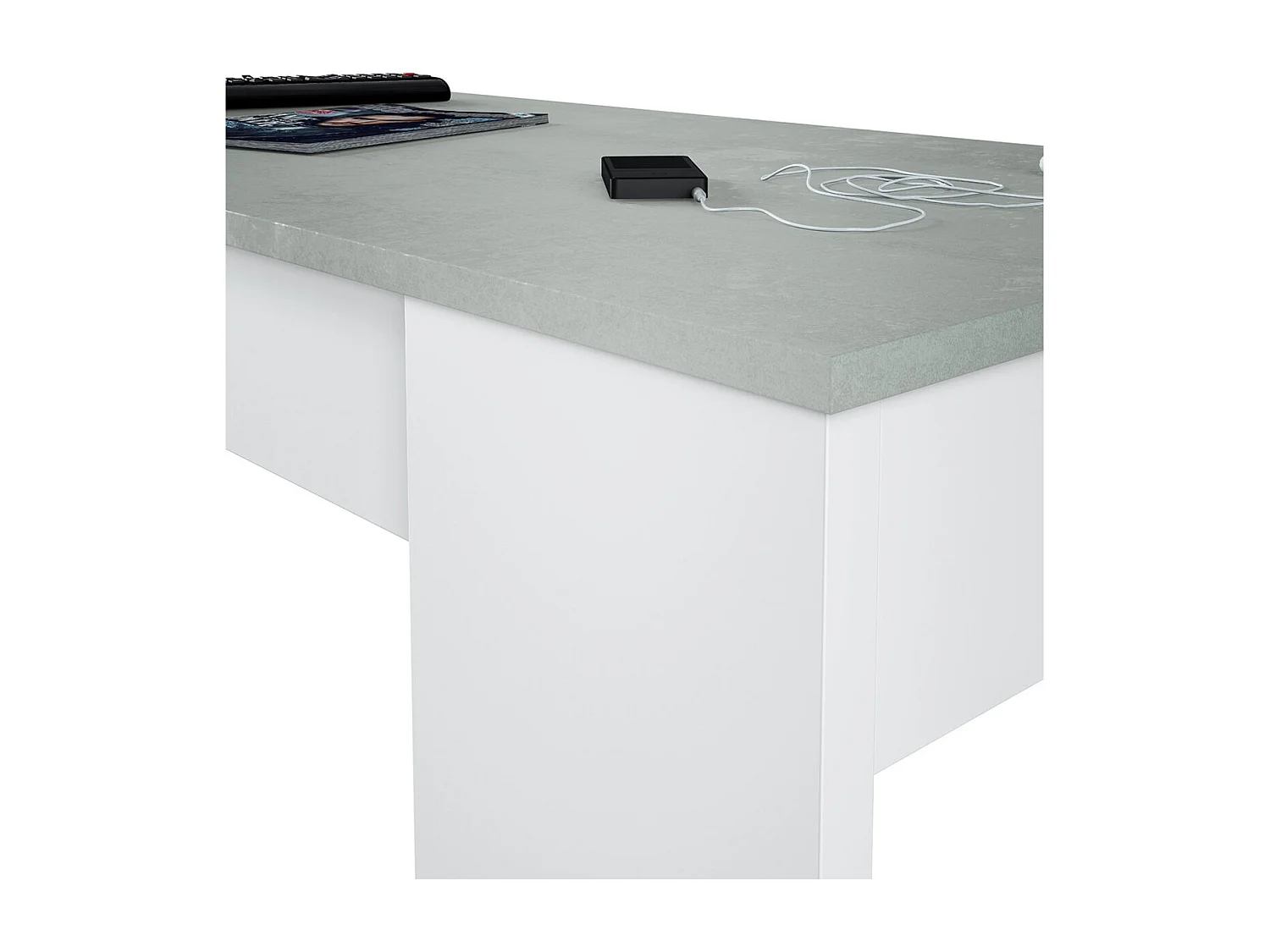 Couchtisch Oceanside, Couchtisch mit hochklappbarer Platte, niedriger Wohnzimmertisch, 100x50h45/56 cm, WeiÃŸ und Beton