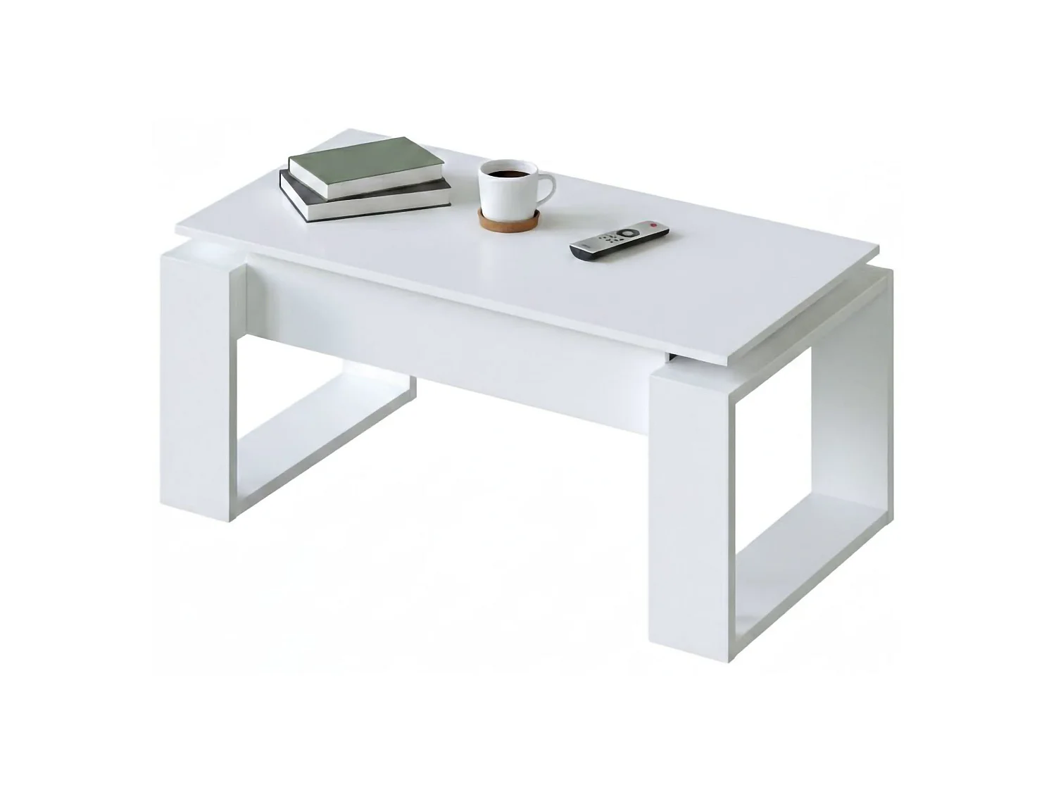 Table basse Flint, Table basse avec plateau relevable, Table basse de salon, 105x55h45/56 cm, Blanc