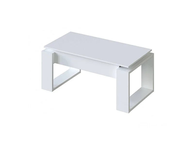 Dmora Salontafel Flint 45x105x55h cm Wit Verhoogbaar Tafelblad Opbergvak, Rechthoekige Vorm