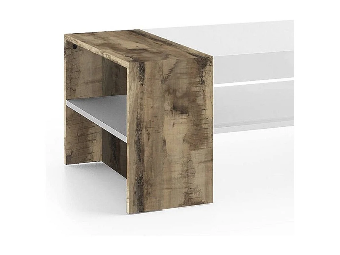 Table basse Jonni, Table basse, Porte-revues, 100% Made in Italy, 110x60h40 cm, Blanc brillant et Érable