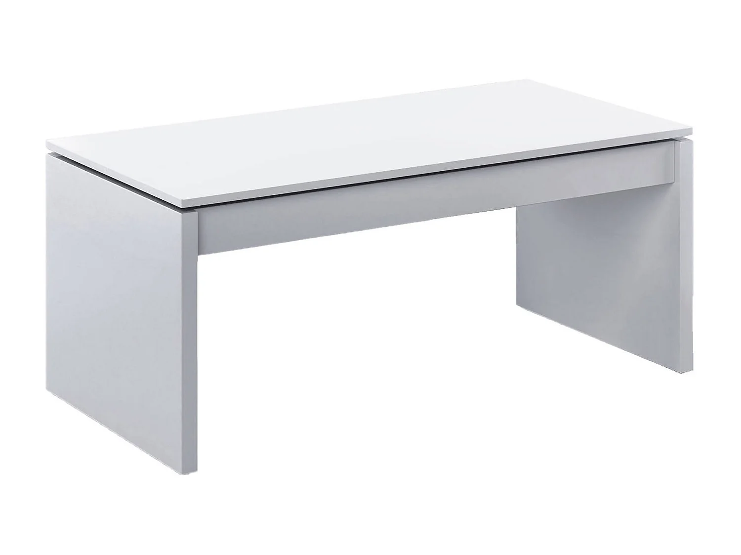 Table basse Ontario, Table basse avec plateau relevable, Table basse de salon, 102x50h43/54 cm, Blanc brillant