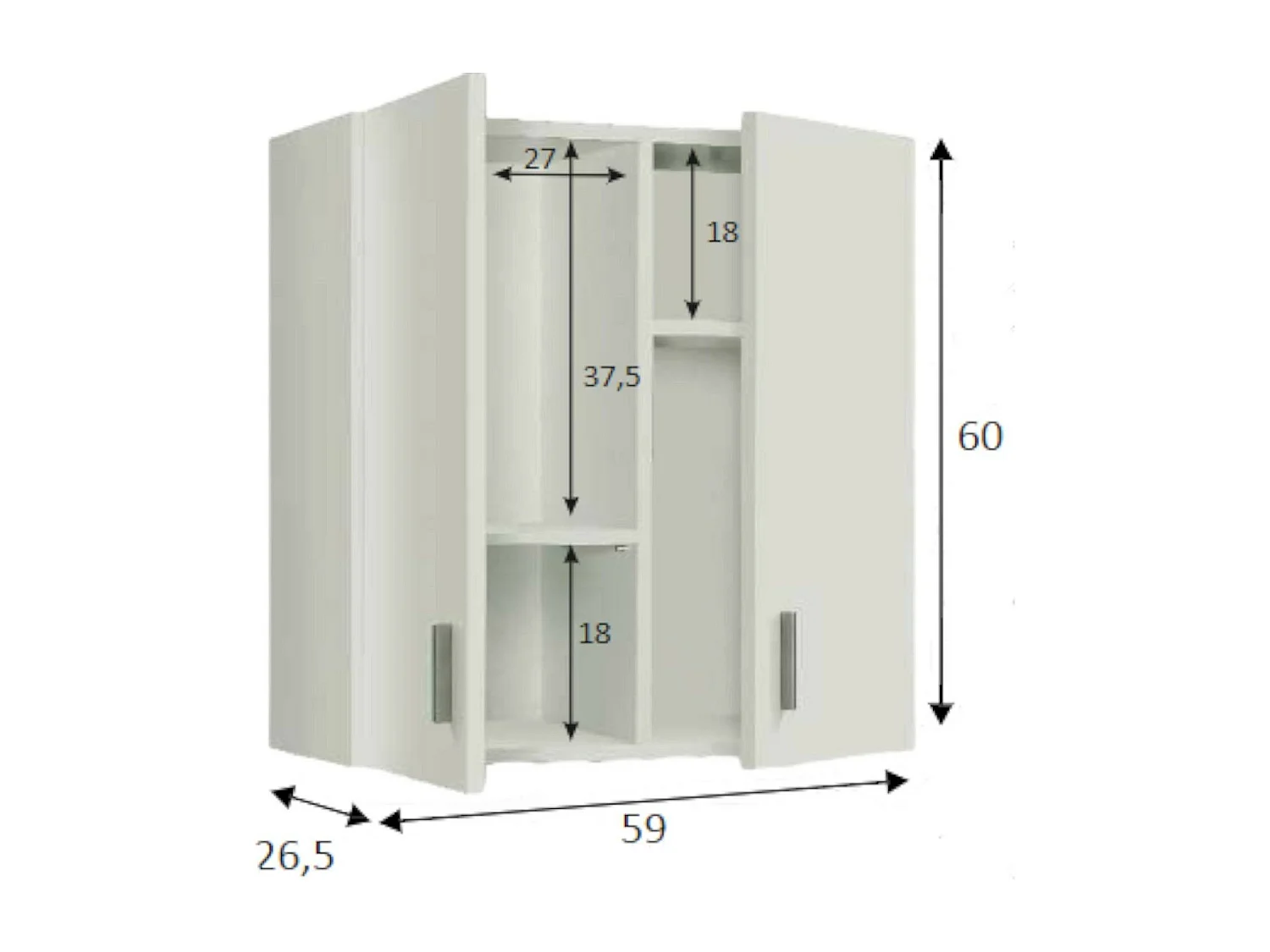 Armoire murale Detroit, Armoire auxiliaire avec 2 portes, Armoire polyvalente pour salle de bain ou buanderie, 59x27h60 cm, Blanc