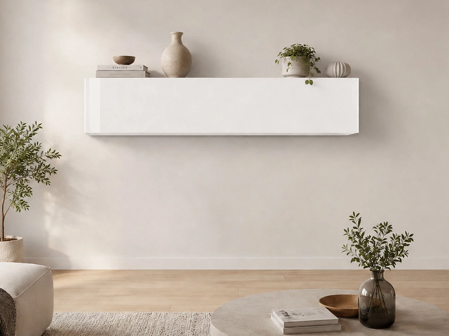 Dmora Hangkast Luca 30x40h cm Wit Glanzend 2 Vakken 1 Deur, Klepopening Made in Italy