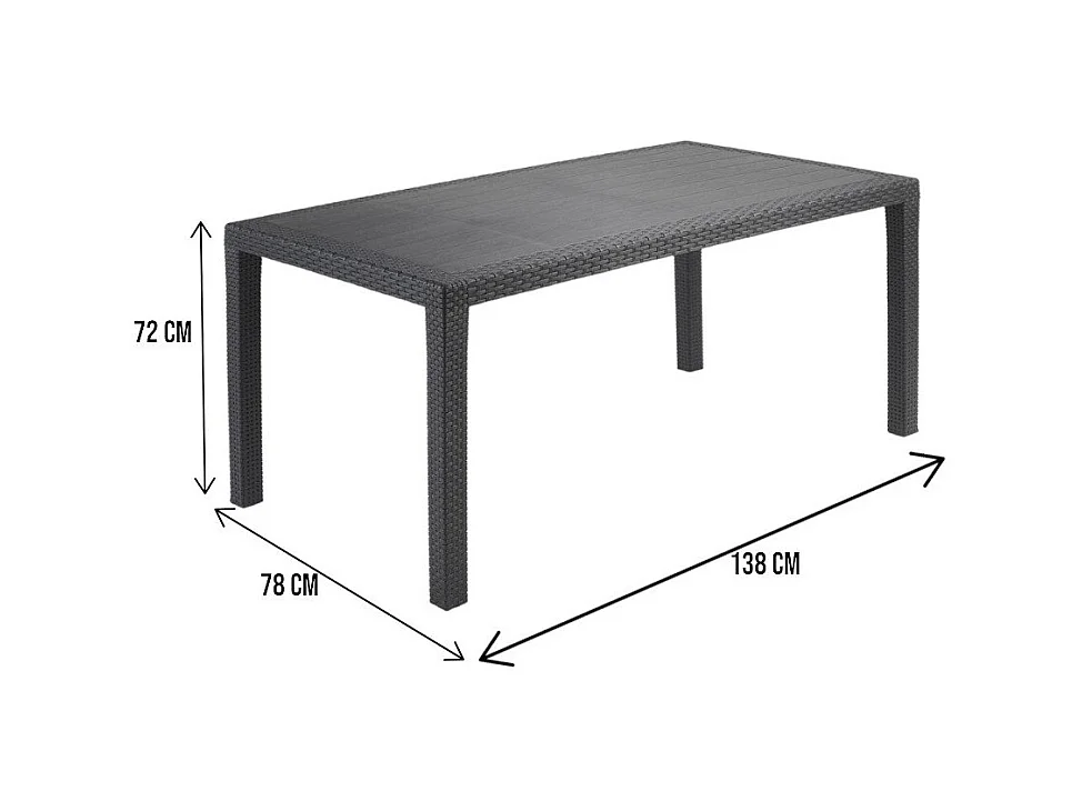 Table d'extérieur Imola, Étagère rectangulaire fixe, Table de jardin polyvalente effet rotin, 100% Made in Italy, 138x78h72 cm, Anthracite