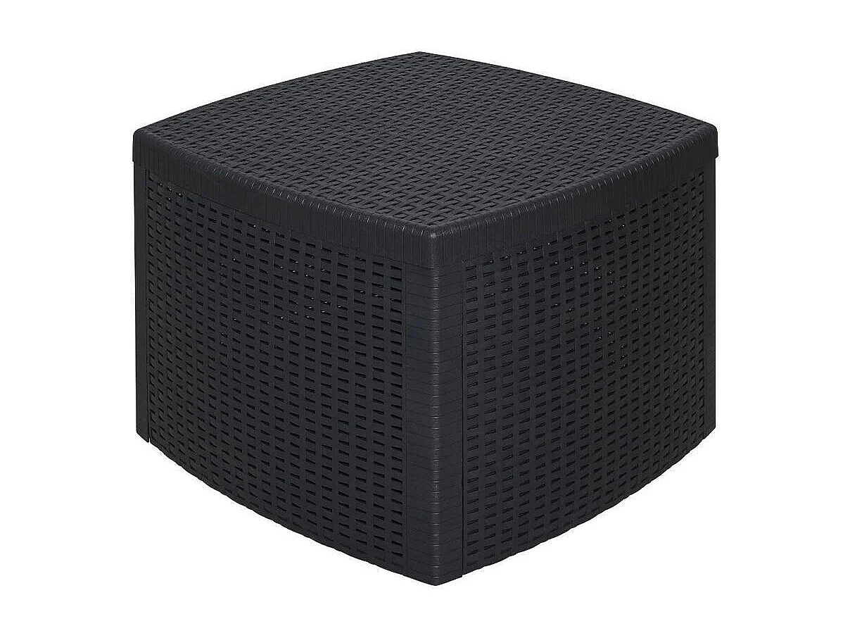 Dmora Buiten Tafel Faenza 53x53x40h cm Antraciet Zwart, 4 Zitplaatsen, Waterdichte Opslag, Vaste Tafel