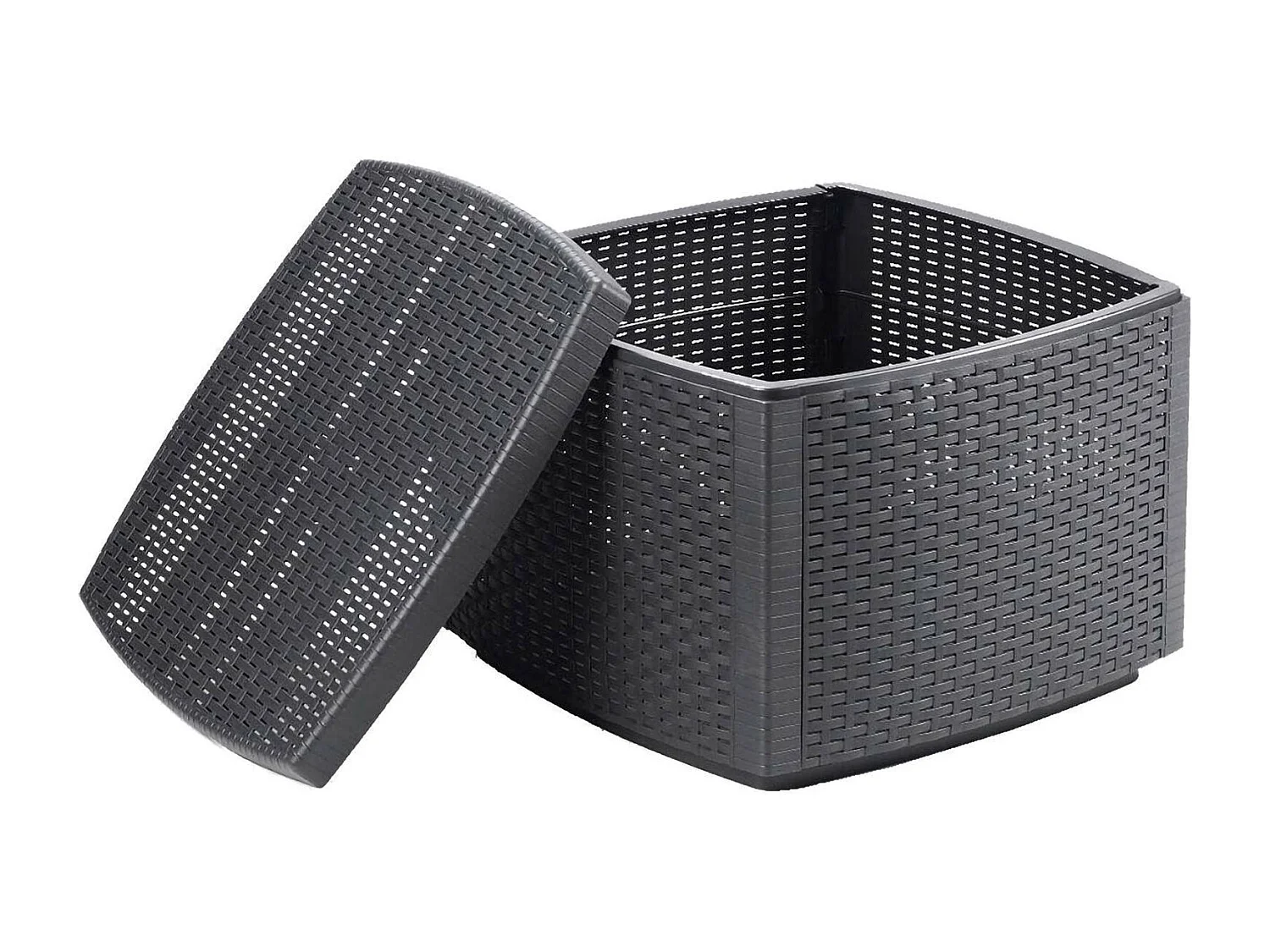 CouchAuÃŸentisch Faenza, Mehrzweck-Aufbewahrungstisch, niedriges Regal mit Rattan-Effekt, 100 % Made in Italy, 53 x 53 x 40 cm, Anthrazit