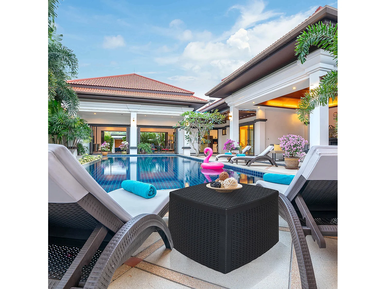 CouchAuÃŸentisch Faenza, Mehrzweck-Aufbewahrungstisch, niedriges Regal mit Rattan-Effekt, 100 % Made in Italy, 53 x 53 x 40 cm, Anthrazit