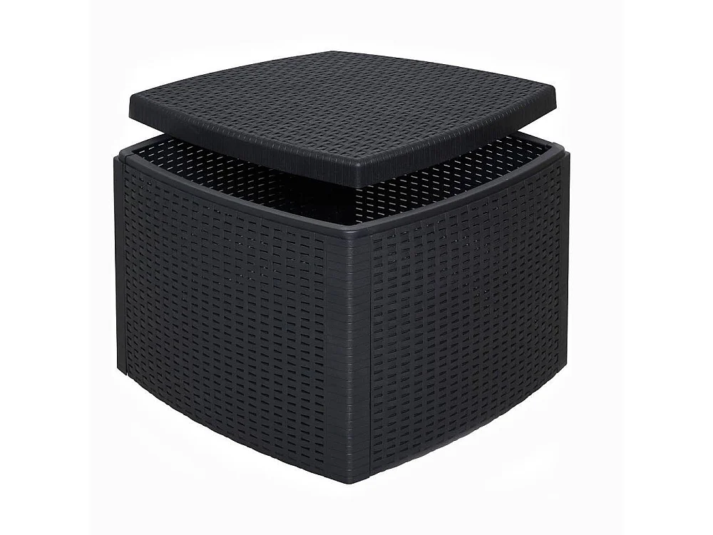 Tavolino da esterno Faenza, Tavolino contenitore multiuso, Ripiano basso effetto rattan, 100% Made in Italy, 53x53h40 cm, Antracite