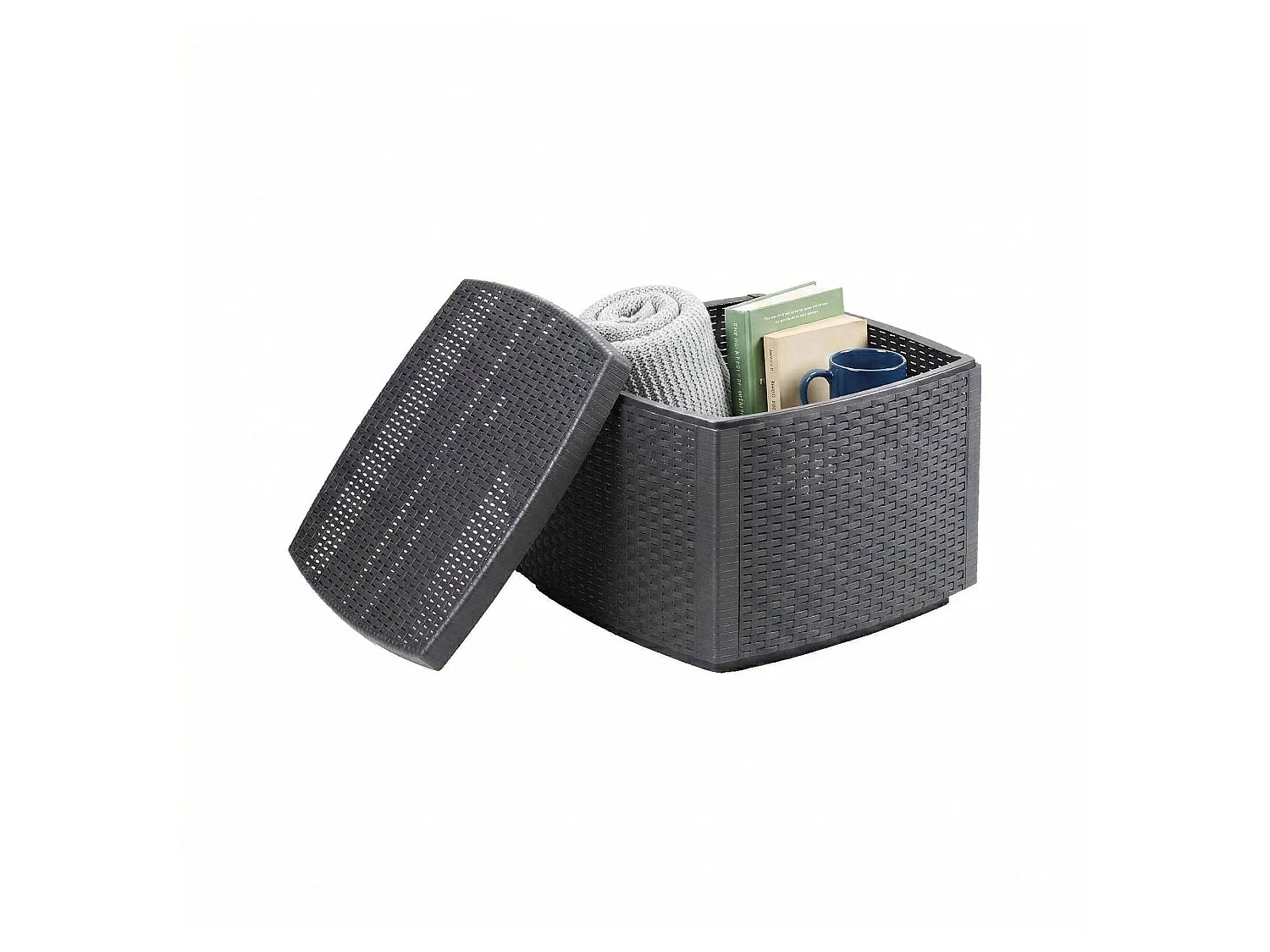 Table basse d'extérieur Faenza, Table de rangement polyvalente, Etagère basse effet rotin, 100% Made in Italy, 53x53h40 cm, Anthracite