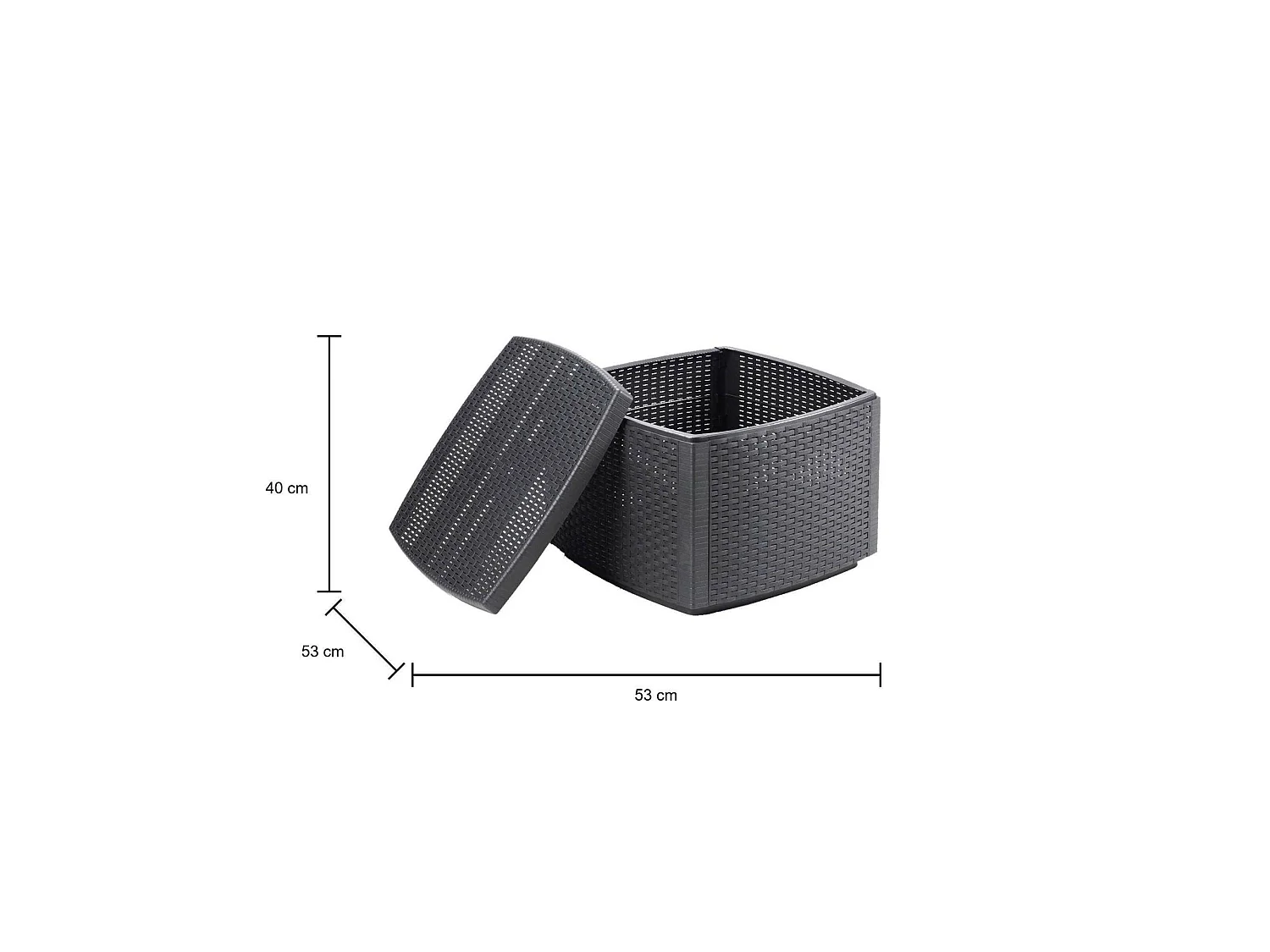 Table basse d'extérieur Faenza, Table de rangement polyvalente, Etagère basse effet rotin, 100% Made in Italy, 53x53h40 cm, Anthracite