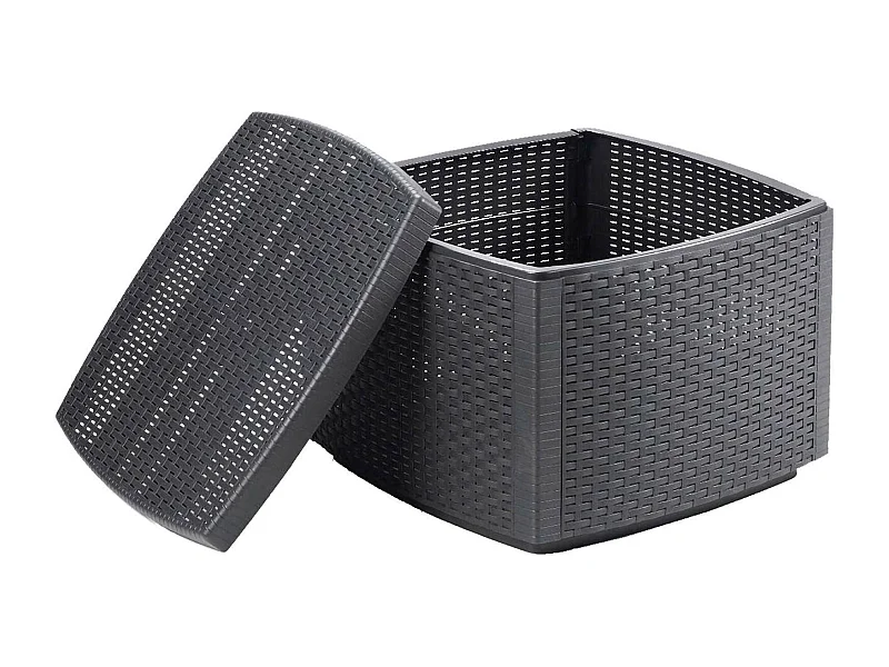 Mesa de centro externa Faenza, Mesa de armazenamento multiuso, Prateleira baixa com efeito de rattan, 100% Fabricado na Itália, 53x53h40 cm, Antracite