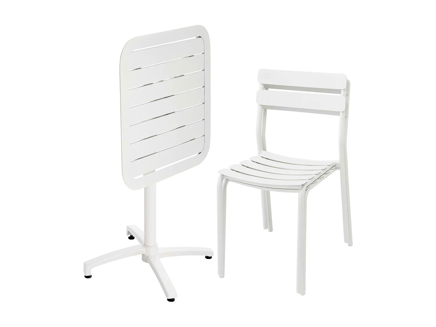 Ensemble table inclinable de terrasse 70 x 70 cm et 2 chaises blanc