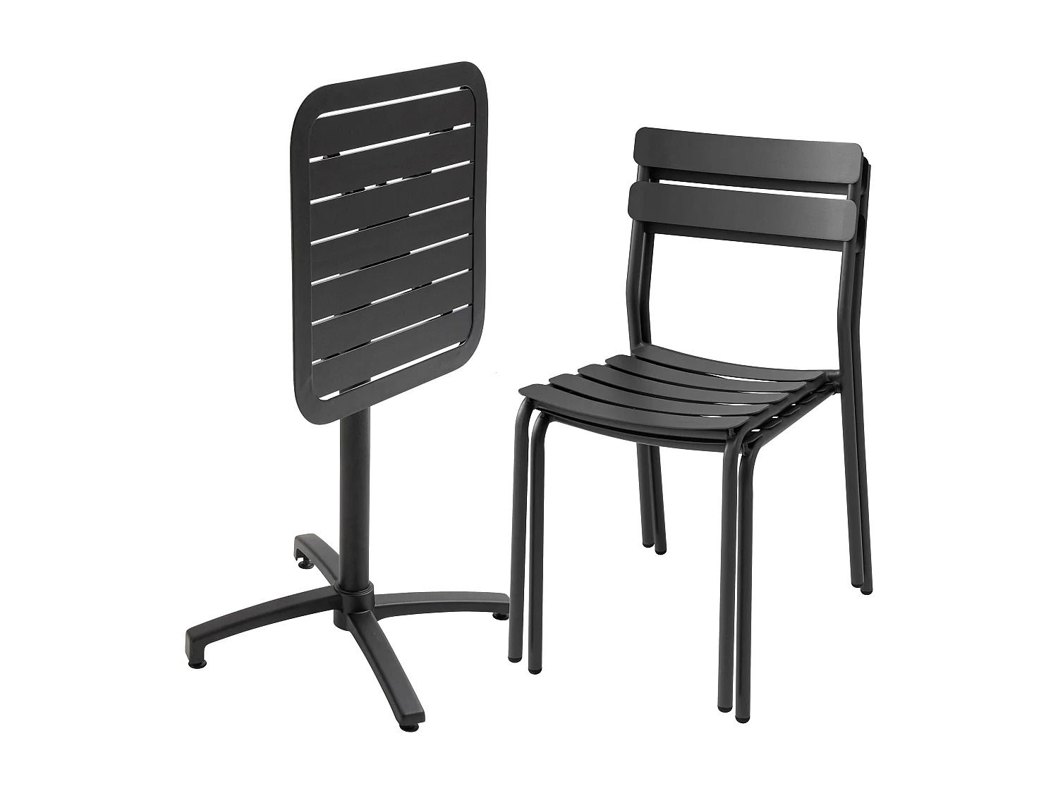Table de terrasse inclinable 60 x 60 cm et 2 chaises noir